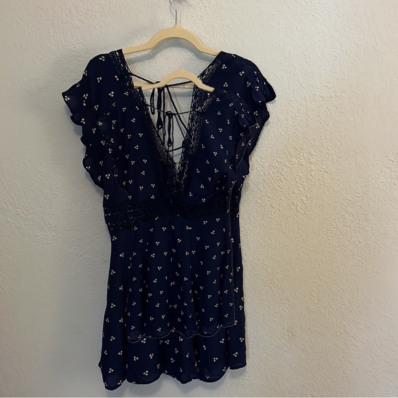 Womens Free People Morning Sun Romper Navy Blue White Dots Size M - Picture 1 of 2